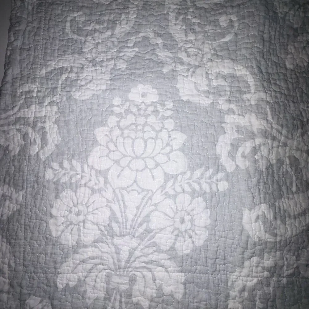 Laura Ashley Standard Gray Floral Pillow Sham Quilted Cotton Envelope Back Close